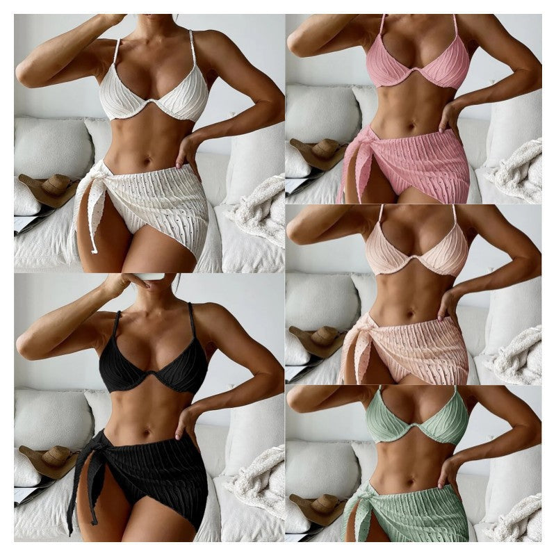 Wholesale Three-piece Suit Halter Neck Mesh Skirt Swimwear